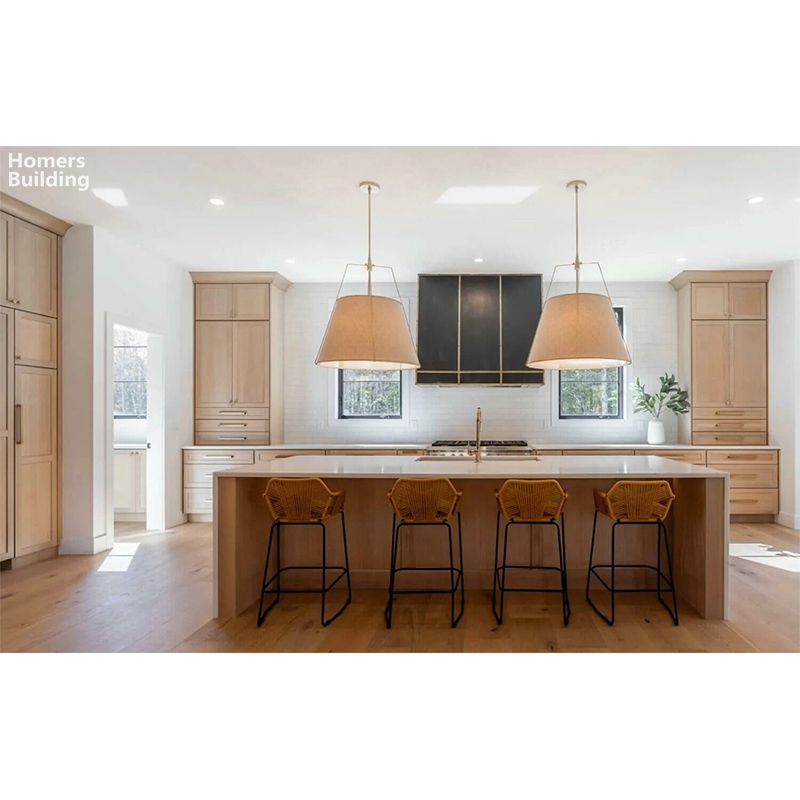 Best White Oak Solid Wood Kitchen Cabinet With Waterfall Island and ...